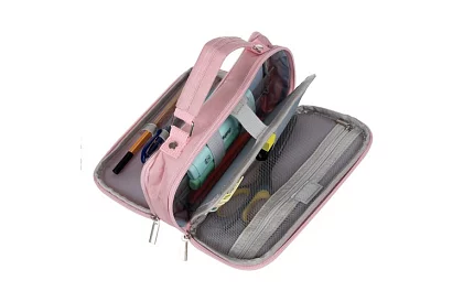 Etui szkolne - różowy piórnik z uchwytem