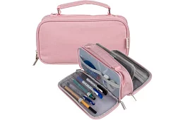 Etui szkolne - różowy piórnik z uchwytem