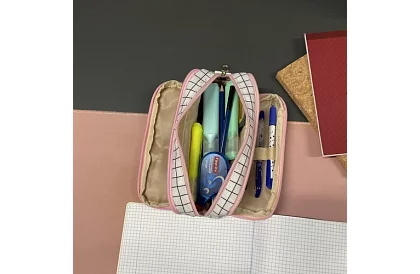 Rozszerzalne etui szkolne - w kratkę piórnik