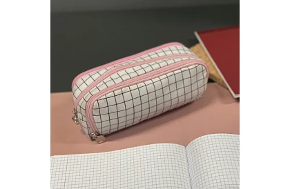 Rozszerzalne etui szkolne - w kratkę piórnik