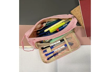 Etui szkolne - różowy piórnik z uchwytem
