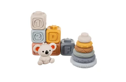 Miękkie sensoryczne klocki dla dzieci – zestaw 12 szt. + miś koala