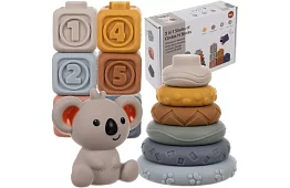 Miękkie sensoryczne klocki dla dzieci – zestaw 12 szt. + miś koala