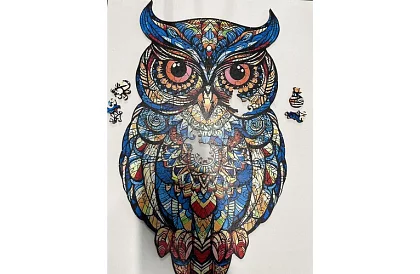Drewniane puzzle sowa - 177 elementów - 38 x 21,5 cm