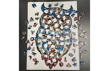 Drewniane puzzle sowa - 177 elementów - 38 x 21,5 cm