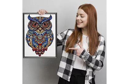 Drewniane puzzle sowa - 177 elementów - 38 x 21,5 cm