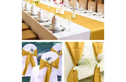 Złoty satynowy bieżnik – serweta na stół 900 × 36 cm