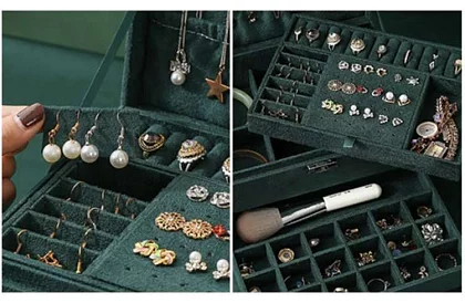 Elegancka zamszowa szkatułka na biżuterię – zielona