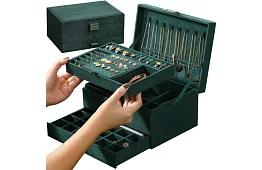 Elegancka zamszowa szkatułka na biżuterię – zielona