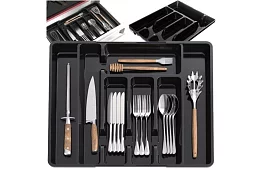 Organizer bambusowy do szuflad – czarny sztućce