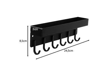 Ścienna magnetyczna półka z wieszakami – 6 haków