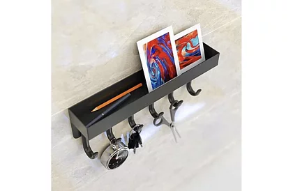 Ścienna magnetyczna półka z wieszakami – 6 haków