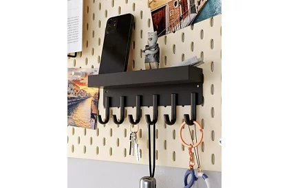 Ścienna magnetyczna półka z wieszakami – 6 haków