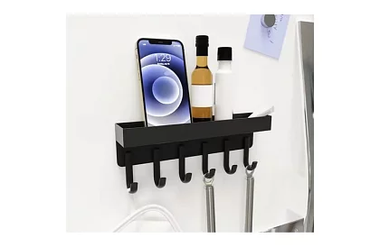 Ścienna magnetyczna półka z wieszakami – 6 haków