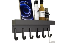 Ścienna magnetyczna półka z wieszakami – 6 haków