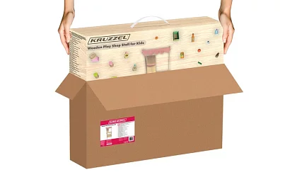 Drewniana stoisko sprzedażowe z akcesoriami