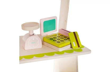 Drewniana stoisko sprzedażowe z akcesoriami