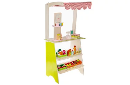 Drewniana stoisko sprzedażowe z akcesoriami