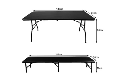 Stół składany czarny 180 cm + 2 ławki