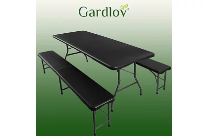 Stół składany czarny 180 cm + 2 ławki