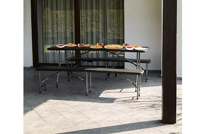 Stół składany czarny 180 cm + 2 ławki