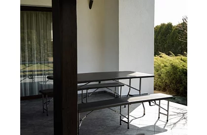 Stół składany czarny 180 cm + 2 ławki