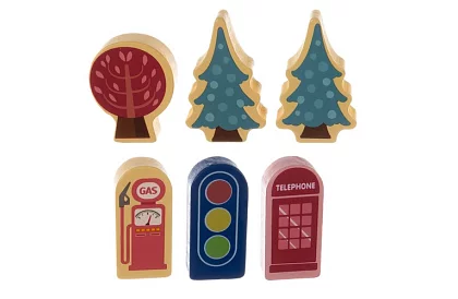 Drewniane klocki miasto 100 szt. z podkładką i sorterem kształtów