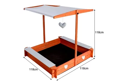 Drewniana piaskownica z daszkiem 118 × 118 cm
