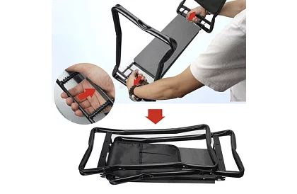 Składany ogródowy stołek 3w1 – stołek, ławka i organizer z narzędziami