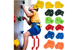 Chwyty wspinaczkowe – zestaw wspinaczkowy dla dzieci 13 kamieni + 2 uchwyty