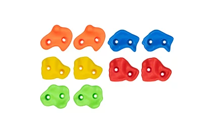 Chwyty wspinaczkowe – zestaw wspinaczkowy dla dzieci 10 kamieni + 2 uchwyty