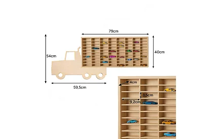 Kamion drewniana półka – organizer na samochodziki – 80 przegródek