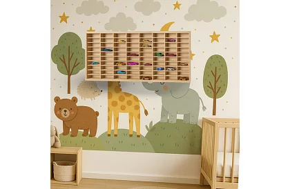 Kamion drewniana półka – organizer na samochodziki – 80 przegródek