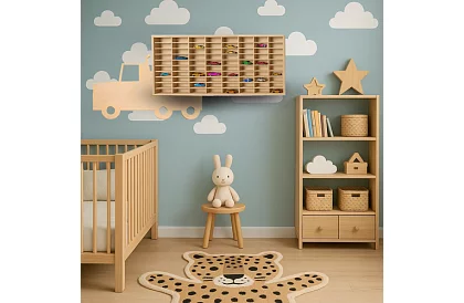 Kamion drewniana półka – organizer na samochodziki – 80 przegródek