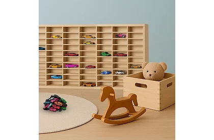 Kamion drewniana półka – organizer na samochodziki – 80 przegródek