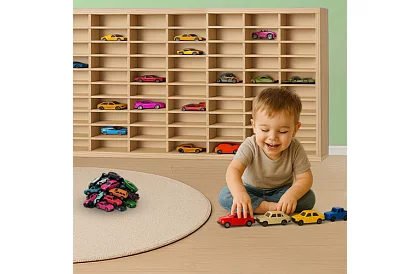 Kamion drewniana półka – organizer na samochodziki – 80 przegródek