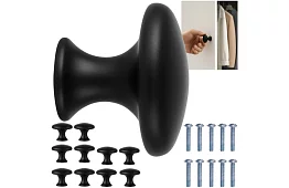 Uchwyty meblowe – czarne gałki - 10 sztuk