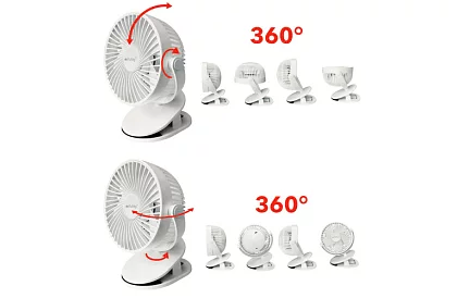 Wentylator bezprzewodowy z klipsem - biały - ładowany przez USB-C 1200 mAh