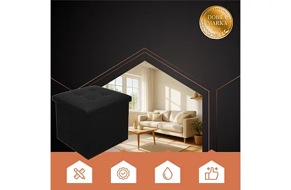 Skrzynka składana z miejscem do przechowywania – puf czarny