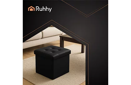 Skrzynka składana z miejscem do przechowywania – puf czarny