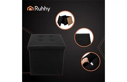 Skrzynka składana z miejscem do przechowywania – puf czarny