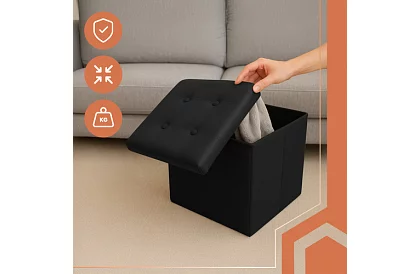 Skrzynka składana z miejscem do przechowywania – puf czarny