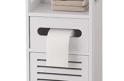 Szafka łazienkowa z uchwytem na papier toaletowy – biała