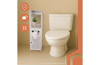 Szafka łazienkowa z uchwytem na papier toaletowy – biała