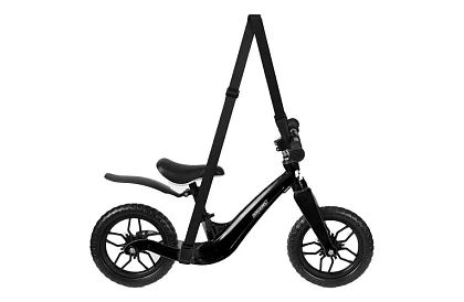 Dziecięcy lekki rowerek biegowy czarny – 12" koła + pasek na ramię
