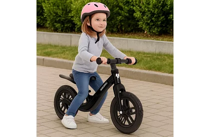 Dziecięcy lekki rowerek biegowy czarny – 12" koła + pasek na ramię