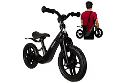 Dziecięcy lekki rowerek biegowy czarny – 12" koła + pasek na ramię