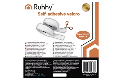 Samoprzylepny rzep 2,5 x 500 cm – biały