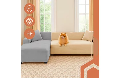 Pokrowiec na sofę 145–185 cm – Beżowy aksamit