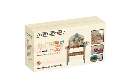 Dziecięcy warsztat – stół z drewnianymi narzędziami 3 w 1